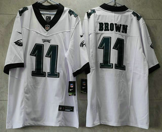 Men's Philadelphia Eagles #11 AJ Brown White 2023 FUSE Vapor Untouchable Stitched Jersey