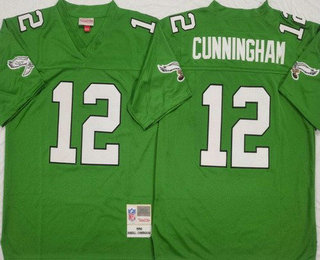 Men's Philadelphia Eagles #12 Randall Cunningham Green 1990 Throwback Jersey