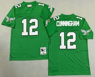 Men's Philadelphia Eagles #12 Randall Cunningham Kelly Green 1990 Throwback Authentic Jersey