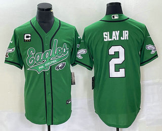 Men's Philadelphia Eagles #2 Darius Slay JR Green C Patch Cool Base Stitched Baseball Jersey