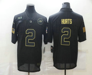 Men's Philadelphia Eagles #2 Jalen Hurts Black 2020 Salute To Service Stitched NFL Nike Limited Jersey