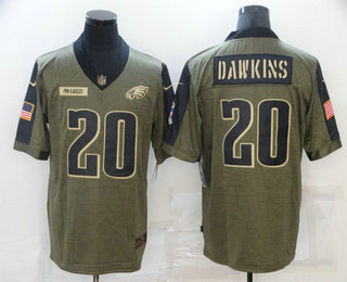 Men's Philadelphia Eagles #20 Brian Dawkins 2021 Olive Salute To Service Limited Stitched Jersey