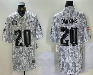 Men's Philadelphia Eagles #20 Brian Dawkins Arctic Camo 2024 FUSE Salute to Service Limited Stitched Jersey