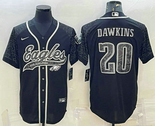 Men's Philadelphia Eagles #20 Brian Dawkins Black Reflective With Patch Cool Base Stitched Baseball Jersey