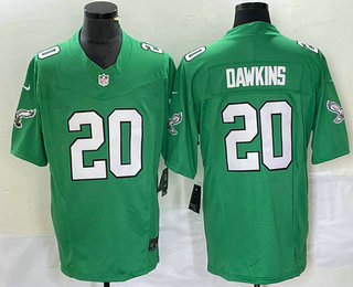 Men's Philadelphia Eagles #20 Brian Dawkins Green 2023 FUSE Vapor Limited Throwback Stitched Jersey