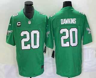 Men's Philadelphia Eagles #20 Brian Dawkins Green C Patch 2023 FUSE Vapor Limited Throwback Stitched Jersey