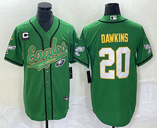 Men's Philadelphia Eagles #20 Brian Dawkins Green Gold C Patch Cool Base Stitched Baseball Jersey