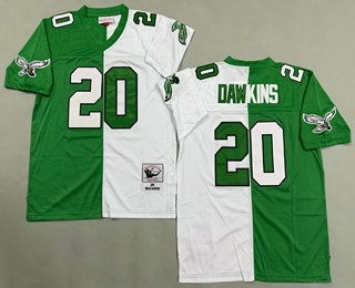 Men's Philadelphia Eagles #20 Brian Dawkins Green White Split 1990 Throwback Jersey