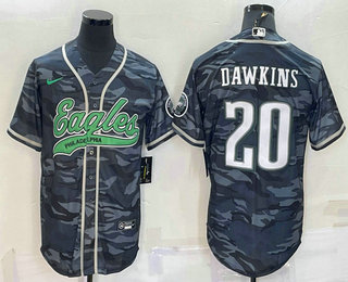 Men's Philadelphia Eagles #20 Brian Dawkins Grey Camo With Patch Cool Base Stitched Baseball Jersey