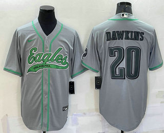 Men's Philadelphia Eagles #20 Brian Dawkins Grey With Patch Cool Base Stitched Baseball Jersey