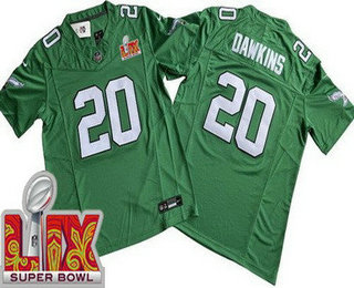 Men's Philadelphia Eagles #20 Brian Dawkins Limited Kelly Green Super Bowl LIX FUSE Vapor Jersey