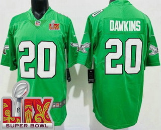 Men's Philadelphia Eagles #20 Brian Dawkins Limited Kelly Green Super Bowl LIX Vapor Jersey