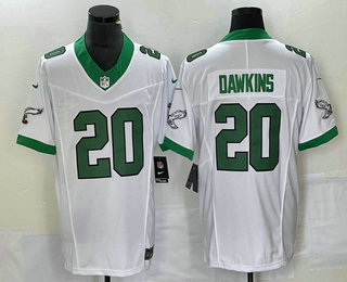 Men's Philadelphia Eagles #20 Brian Dawkins White 2023 FUSE Vapor Limited Throwback Stitched Jersey