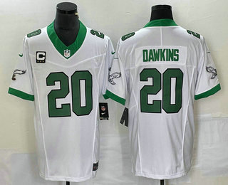 Men's Philadelphia Eagles #20 Brian Dawkins White C Patch 2023 FUSE Vapor Limited Throwback Stitched Jersey