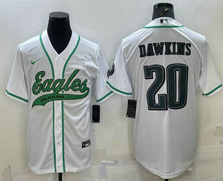 Men's Philadelphia Eagles #20 Brian Dawkins White With Patch Cool Base Stitched Baseball Jersey