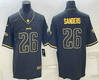 Men's Philadelphia Eagles #26 Miles Sanders Black Golden Edition Stitched Football Jersey