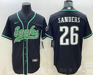 Men's Philadelphia Eagles #26 Miles Sanders Black With Patch Cool Base Stitched Baseball Jersey