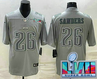 Men's Philadelphia Eagles #26 Miles Sanders Gray Super Bowl LVII Patch Atmosphere Fashion Stitched Jersey