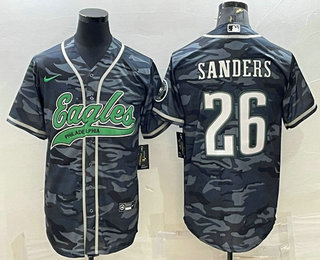 Men's Philadelphia Eagles #26 Miles Sanders Grey Camo With Patch Cool Base Stitched Baseball Jersey