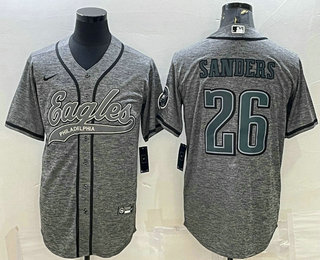 Men's Philadelphia Eagles #26 Miles Sanders Grey Gridiron With Patch Cool Base Stitched Baseball Jersey