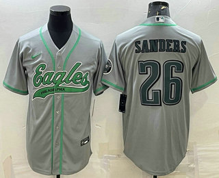 Men's Philadelphia Eagles #26 Miles Sanders Grey With Patch Cool Base Stitched Baseball Jersey