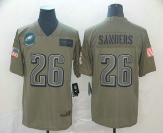 Men's Philadelphia Eagles #26 Miles Sanders NEW Olive 2019 Salute To Service Stitched NFL Nike Limited Jersey