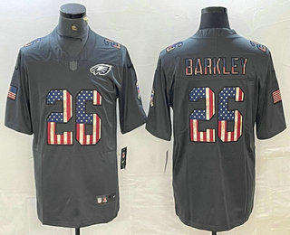 Men's Philadelphia Eagles #26 Saquon Barkley 2022 Black Salute To Service USA Flag Fashion Limited Jersey