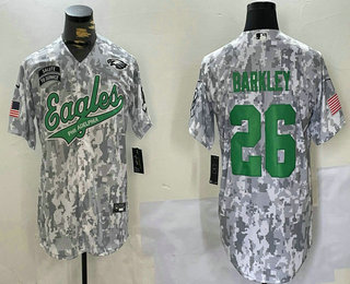 Men's Philadelphia Eagles #26 Saquon Barkley Arctic Camo 2024 Salute to Service Stitched Baseball Jersey