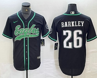 Men's Philadelphia Eagles #26 Saquon Barkley Black Cool Base Baseball Stitched Jersey 01