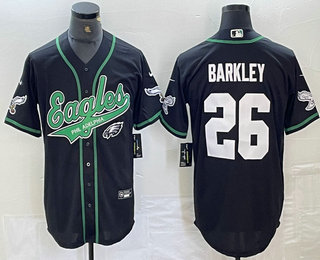 Men's Philadelphia Eagles #26 Saquon Barkley Black Cool Base Baseball Stitched Jersey 02