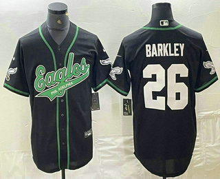 Men's Philadelphia Eagles #26 Saquon Barkley Black Cool Base Stitched Baseball Jersey