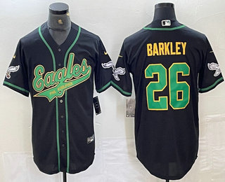 Men's Philadelphia Eagles #26 Saquon Barkley Black Gold Cool Base Baseball Stitched Jersey 02