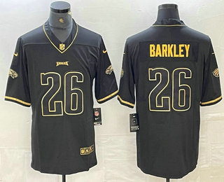 Men's Philadelphia Eagles #26 Saquon Barkley Black Golden Edition Stitched Jersey