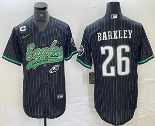 Men's Philadelphia Eagles #26 Saquon Barkley Black Pinstripe Cool Base Stitched Jersey 01