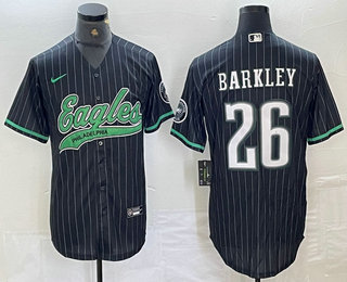 Men's Philadelphia Eagles #26 Saquon Barkley Black White Cool Base Baseball Stitched Jersey 01