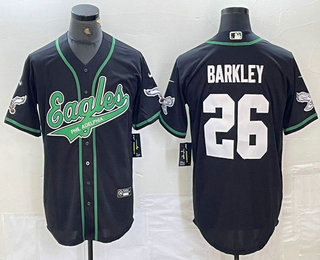 Men's Philadelphia Eagles #26 Saquon Barkley Black White Cool Base Baseball Stitched Jersey 03