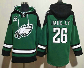 Men's Philadelphia Eagles #26 Saquon Barkley Green Ageless Must Have Lace Up Pullover Hoodie 001