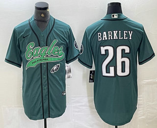 Men's Philadelphia Eagles #26 Saquon Barkley Green Cool Base Baseball Stitched Jersey 01