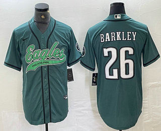 Men's Philadelphia Eagles #26 Saquon Barkley Green Cool Base Baseball Stitched Jersey 02