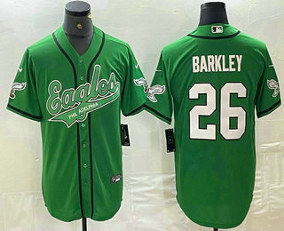 Men's Philadelphia Eagles #26 Saquon Barkley Green Cool Base Stitched Baseball Jersey