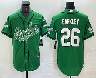 Men's Philadelphia Eagles #26 Saquon Barkley Green White Cool Base Baseball Stitched Jersey 01