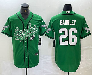 Men's Philadelphia Eagles #26 Saquon Barkley Green White Cool Base Baseball Stitched Jersey 02