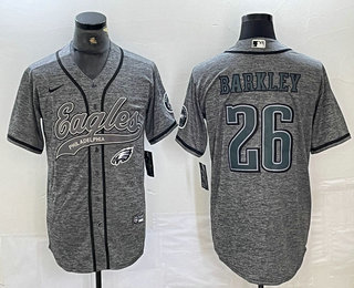 Men's Philadelphia Eagles #26 Saquon Barkley Grey Gridiron Cool Base Stitched Baseball Jersey 01