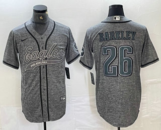 Men's Philadelphia Eagles #26 Saquon Barkley Grey Gridiron Cool Base Stitched Baseball Jersey 02