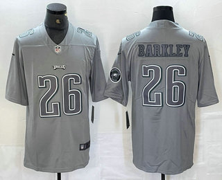 Men's Philadelphia Eagles #26 Saquon Barkley Grey With Patch Atmosphere Fashion Limited Stitched Jersey