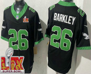 Men's Philadelphia Eagles #26 Saquon Barkley Limited Black Alternate Super Bowl LIX FUSE Vapor Jersey