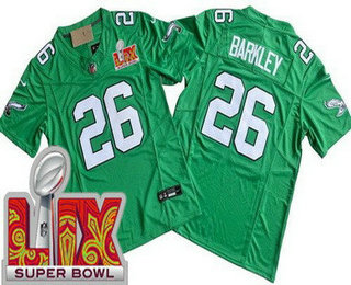 Men's Philadelphia Eagles #26 Saquon Barkley Limited Kelly Green Super Bowl LIX FUSE Vapor Jersey