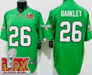 Men's Philadelphia Eagles #26 Saquon Barkley Limited Kelly Green Super Bowl LIX Vapor Jersey