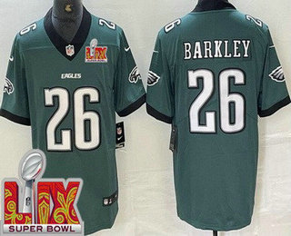 Men's Philadelphia Eagles #26 Saquon Barkley Limited Midnight Green New Logo Super Bowl LIX Vapor Jersey