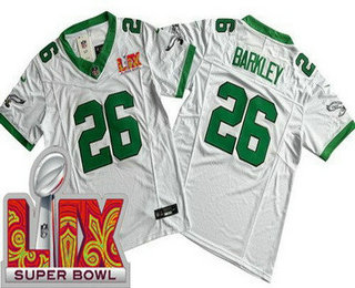 Men's Philadelphia Eagles #26 Saquon Barkley Limited White Alternate Super Bowl LIX FUSE Vapor Jersey